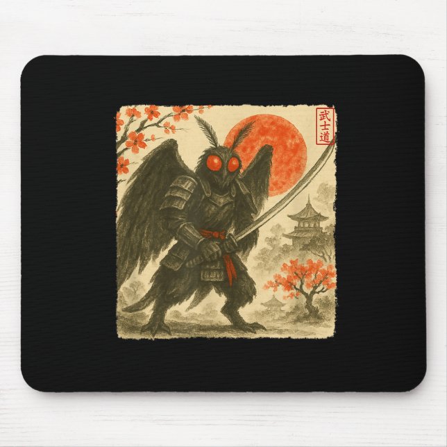 Tapis De Souris Mothman Samurai Japanese Warrior Costume Sumi-e Ar (Devant)