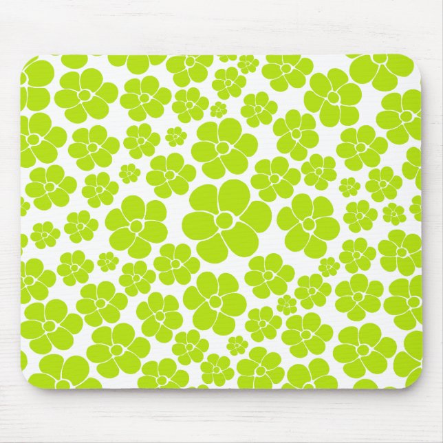 Tapis De Souris Motif à fleurs en vert et blanc citron (Devant)
