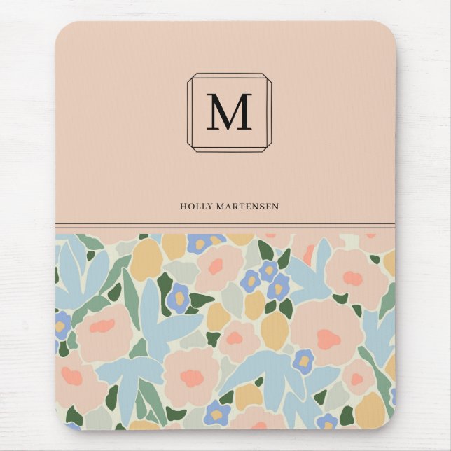 Tapis De Souris Motif à fleurs rose clair de Monogram Pastel (Devant)