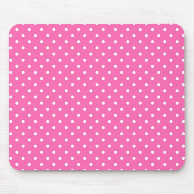Tapis De Souris Motif à points de polka rose chaud et blanc (Devant)