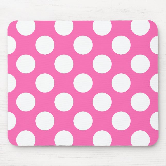 Tapis De Souris Motif à points de polka rose chaud et blanc (Devant)