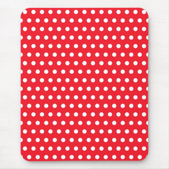 Tapis De Souris Motif à points Polka rouge et blanc. Spotty. (Devant)
