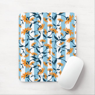 Tapis De Souris Motif à rayures bleu aqua et marguerite orange mar