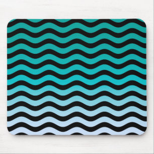 Tapis De Souris Motif à rayures turquoise ondulées