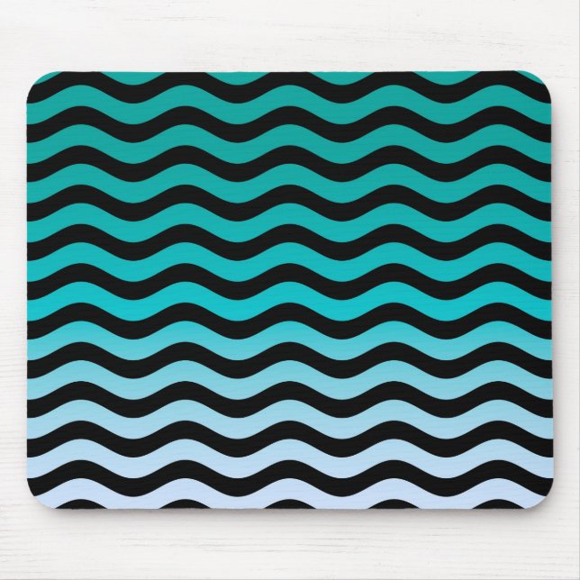 Tapis De Souris Motif à rayures turquoise ondulées (Devant)