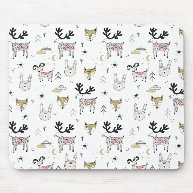 Tapis De Souris Motif animal de griffonnage de région boisée (Devant)