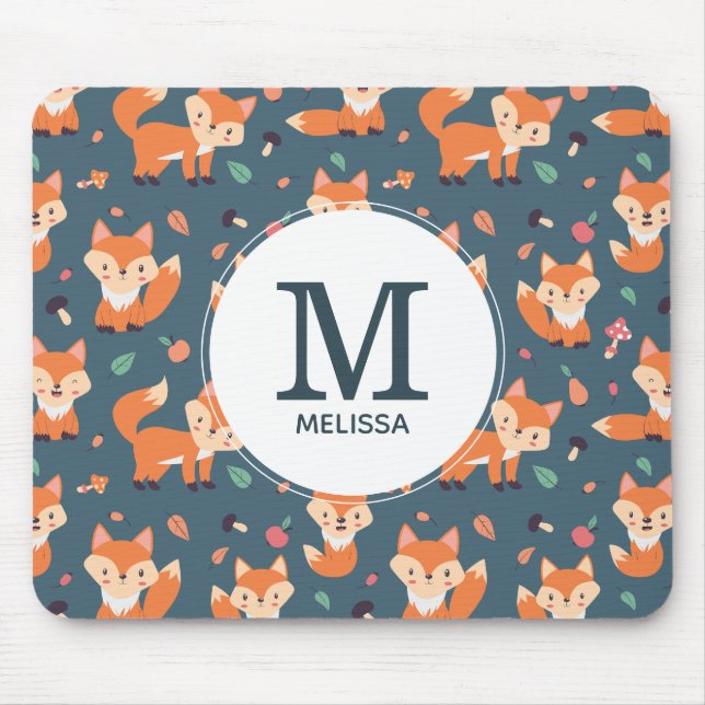 Tapis De Souris Motif animal de renard orange mignon Monogramme (Devant)