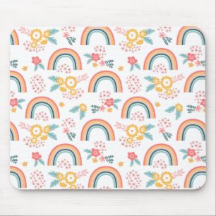 Tapis De Souris Motif arc-en-ciel fleuri coloré