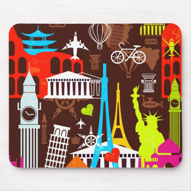 Tapis De Souris Motif au néon de voyage du monde (Devant)