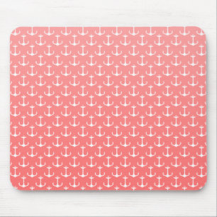 Tapis De Souris Motif blanc rose de corail nautique d'ancre