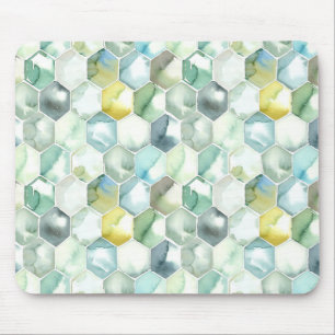 Tapis De Souris Motif bleu et vert de Honycomb d'aquarelle