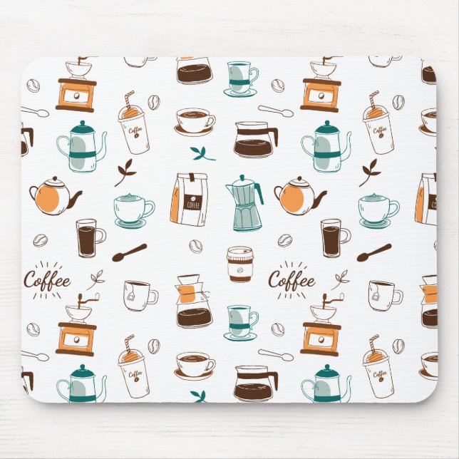 Tapis De Souris Motif café et café tiré à la main (Devant)