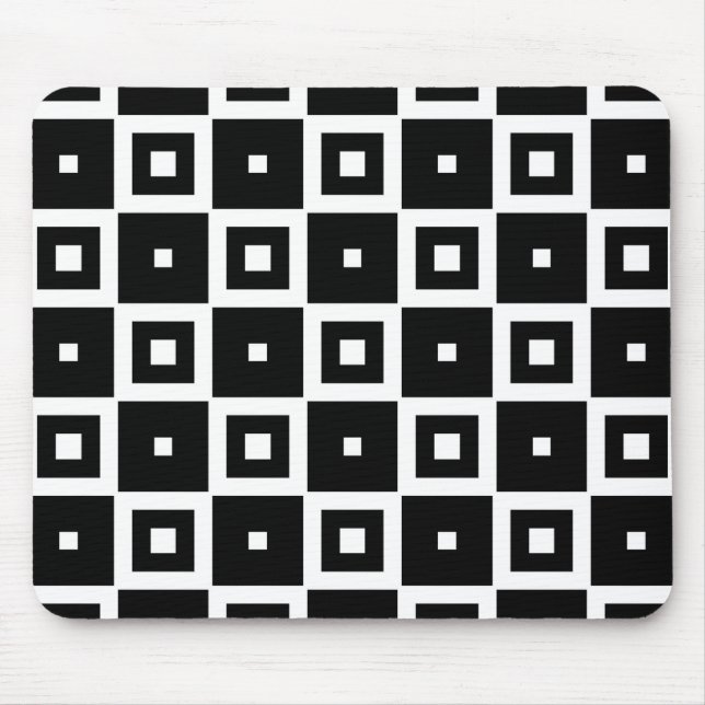 Tapis De Souris Motif Carré contemporain tendance noir et blanc (Devant)