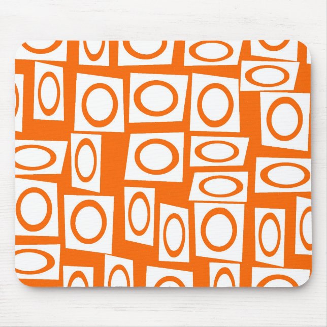 Tapis De Souris Motif Carré du cercle d'amusement orange et blanc (Devant)