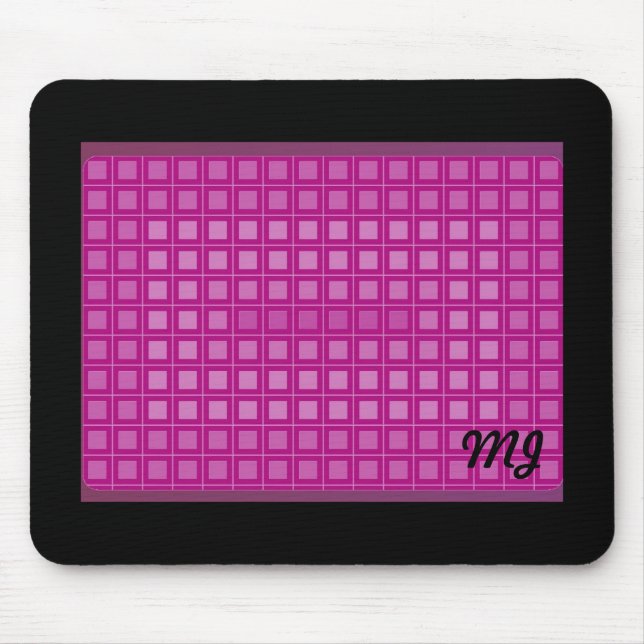 Tapis De Souris Motif Carré rose avec initiales (Devant)