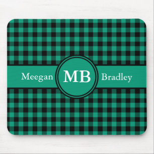 Tapis De Souris Motif carreaux vert monogramme moderne