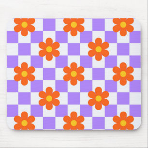 Tapis De Souris Motif Chèque Violet Avec Fleur Hippie Orange