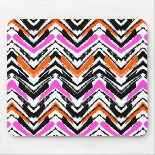 Tapis De Souris Motif Chevron De Main Noire, Orange Et Rose
