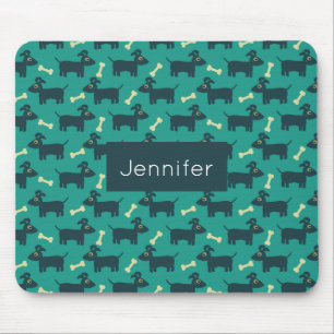 Tapis De Souris Motif chien mignon avec os sur Arrière - plan vert
