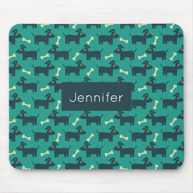 Tapis De Souris Motif chien mignon avec os sur Arrière - plan vert (Devant)