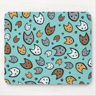 Tapis De Souris Motif coloré de chats et de pattes sur Teal