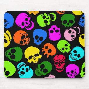 Tapis De Souris Motif coloré de crânes dans le noir