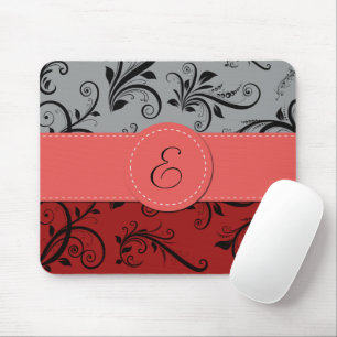 Tapis De Souris Motif Damas, Damas Gris, Damas Rouge, Monogramme