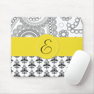 Tapis De Souris Motif Damas, Damas noir et blanc, Monogramme