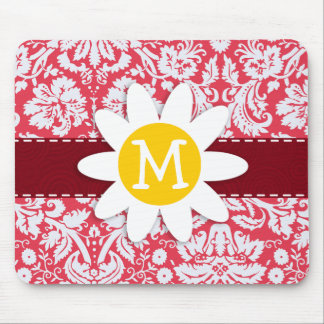 Tapis De Souris Motif Damas rouge ; marguerite
