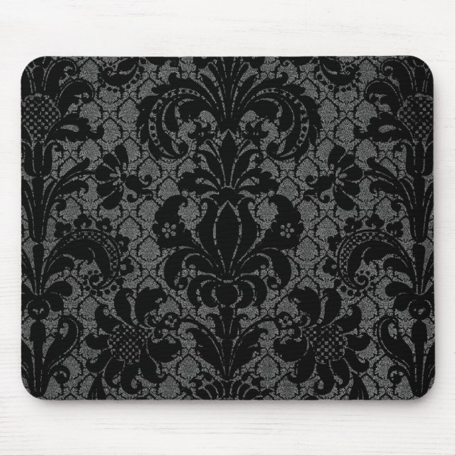 Tapis De Souris motif damassé noir en faux dentelle (Devant)