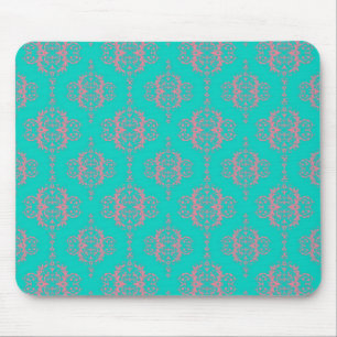 Tapis De Souris Motif damassé turquoise et rose