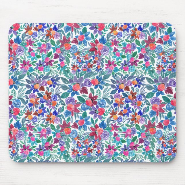 Tapis De Souris Motif d'aquarelle aux fraises florales (Devant)
