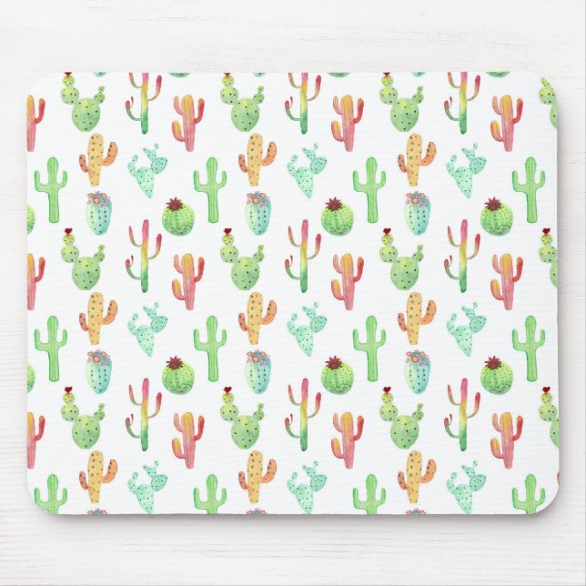 Tapis De Souris Motif d'aquarelle Cactus Pastel (Devant)