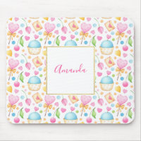 Motif d'aquarelle douce Coeurs et Cupcakes