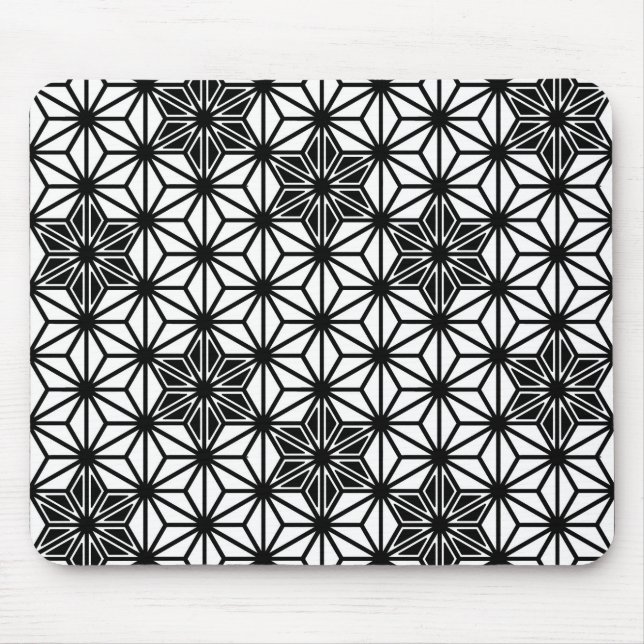 Tapis De Souris Motif d'Asanoha de Japonais - blanc et noir (Devant)
