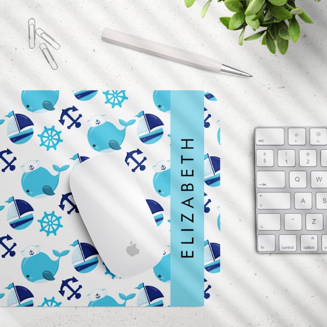 Tapis De Souris Motif De Baleines, Baleines Bleues, Votre Nom (Créateur téléchargé)