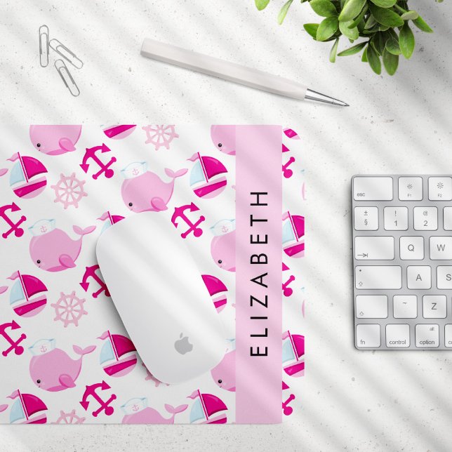 Tapis De Souris Motif De Baleines, Baleines Roses, Votre Nom (Créateur téléchargé)