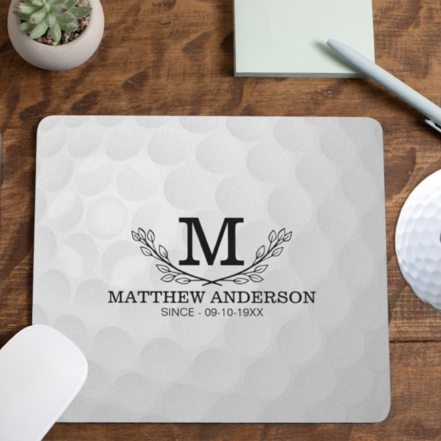 Tapis De Souris Motif de balle de golf personnalisé Nom Monogramme (Créateur téléchargé)