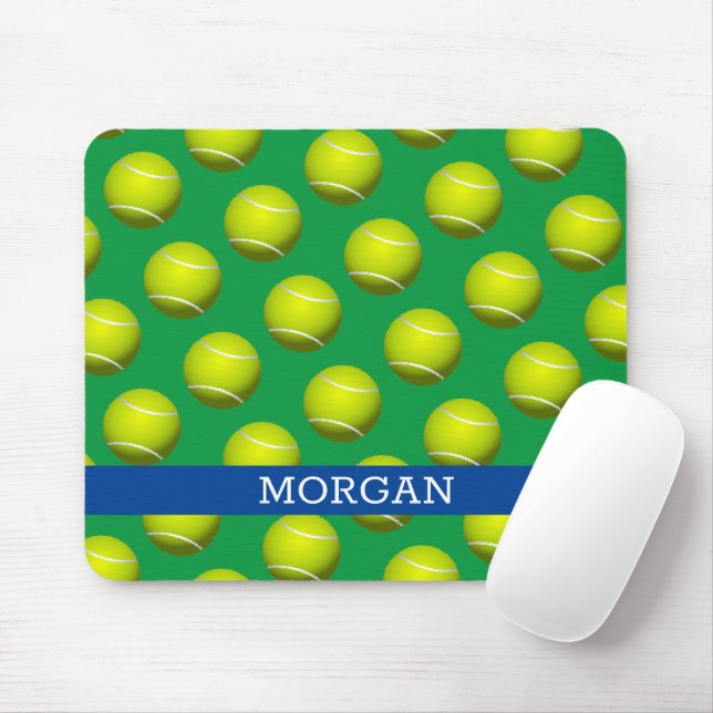 Tapis De Souris Motif de balle de tennis, Nom blanc, Bleu & Vert (Avec souris)