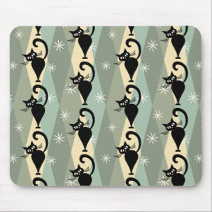Tapis De Souris Motif de chat noir du milieu du siècle