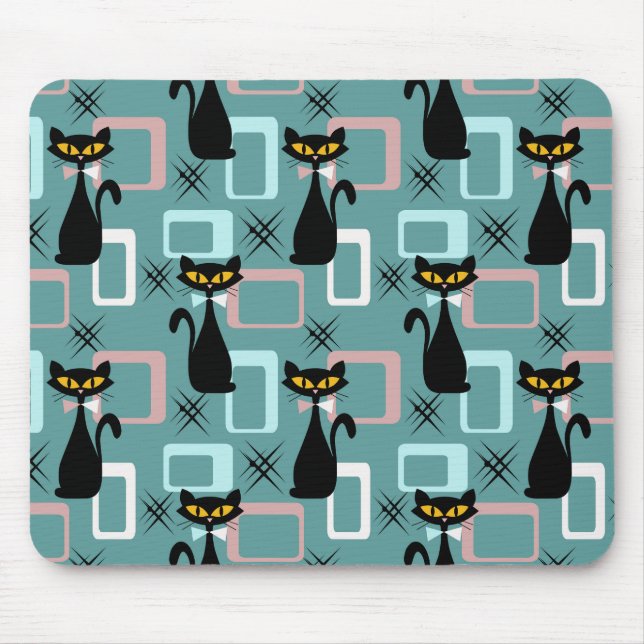 Tapis De Souris Motif de chat noir du milieu du siècle (Devant)