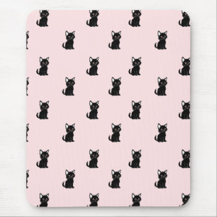 Tapis De Souris Motif de chat noir mignon sur fond rose pastel