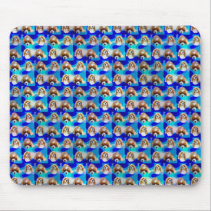 Tapis De Souris Motif de chien Cavalier abstrait bleu,