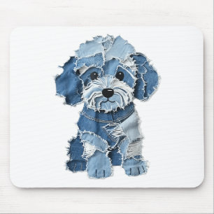 Tapis De Souris Motif de chien Denim Patchwork Art