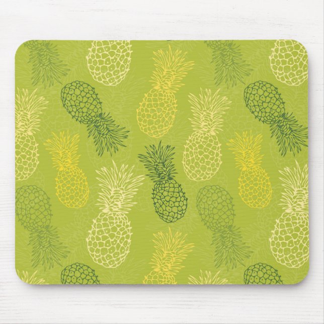 Tapis De Souris Motif de contour de l'ananas sur vert (Devant)