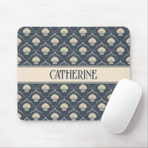 Tapis De Souris Motif de coquillages bleu profond et crème Personn