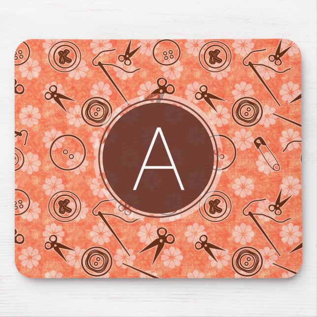 Tapis De Souris Motif de couture rouge-brun avec le monogramme (Devant)