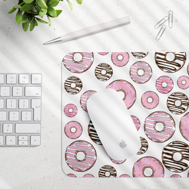 Tapis De Souris Motif De Donuts, Donuts Roses, Donuts Blancs (Créateur téléchargé)