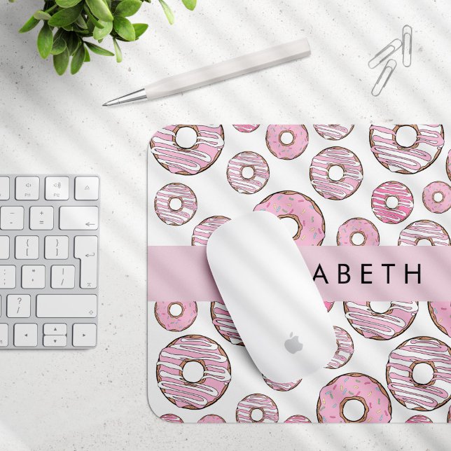 Tapis De Souris Motif De Donuts, Donuts Roses, Glace, Votre Nom (Créateur téléchargé)