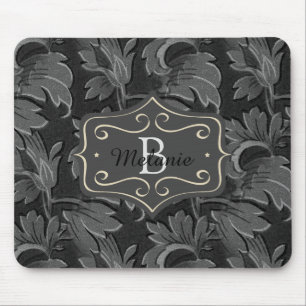 Tapis De Souris Motif de feuille noir et blanc personnalisé vintag